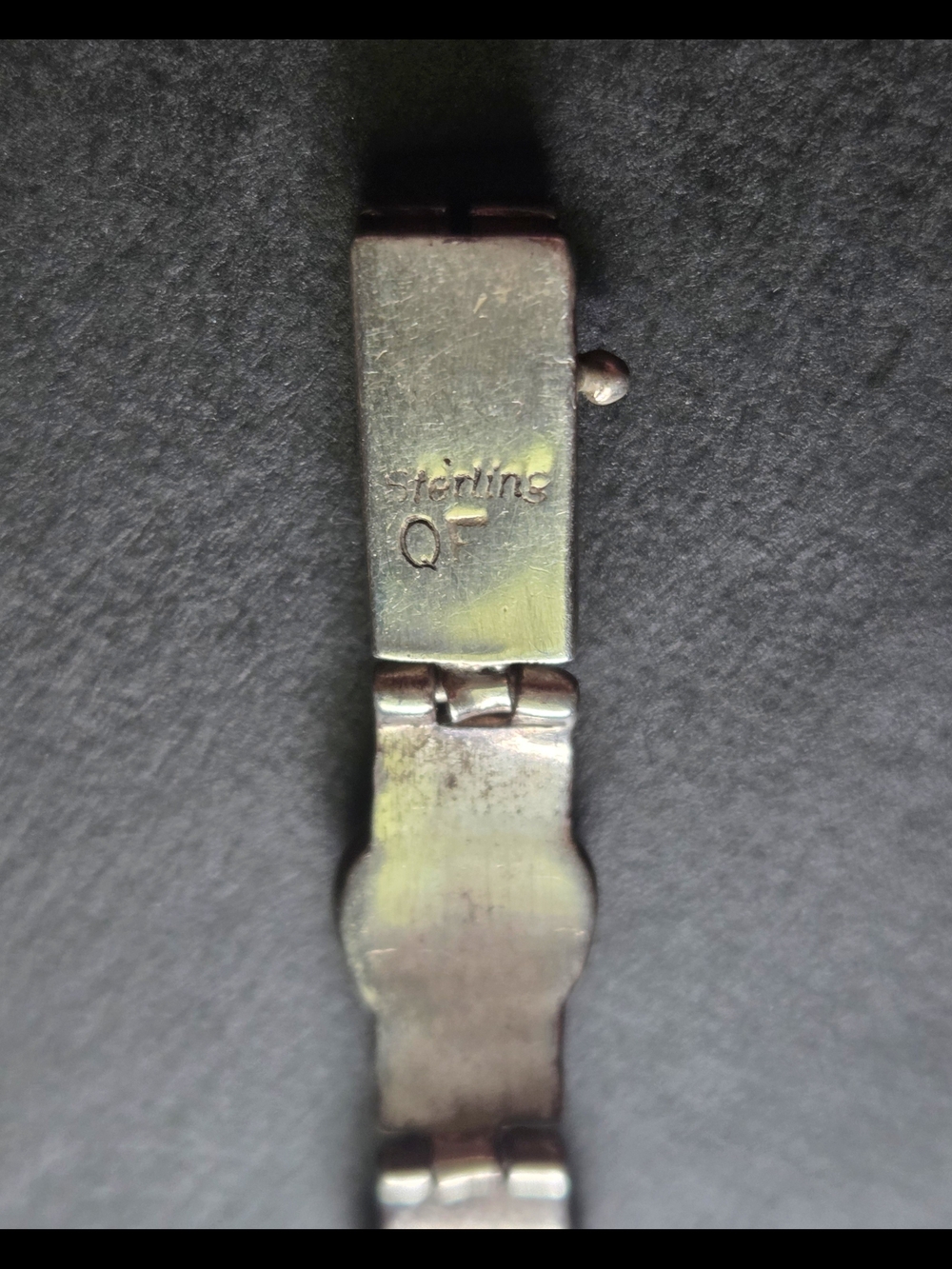 Vintage Sterling Silver Southwestern Fire Opal Inlay Link Bracelet QF 925 - Picture 8 of 9